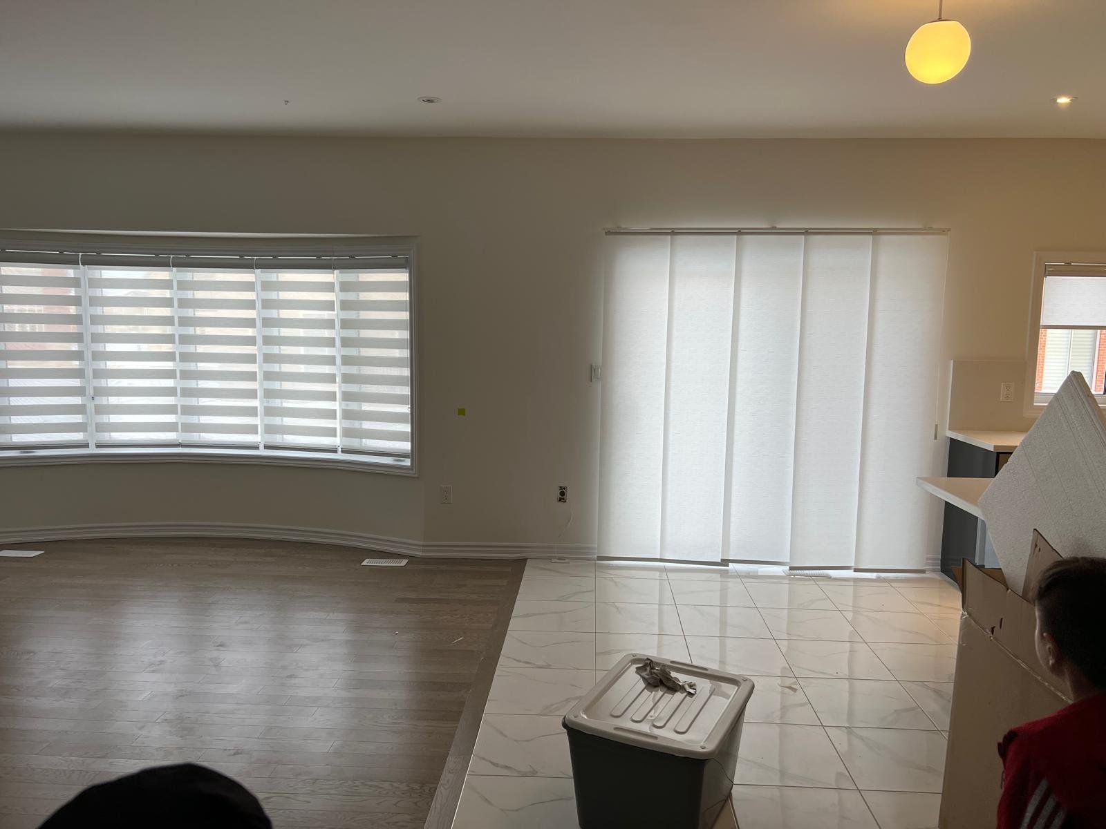 Toronto bay window zebra shades installation with custom measurements