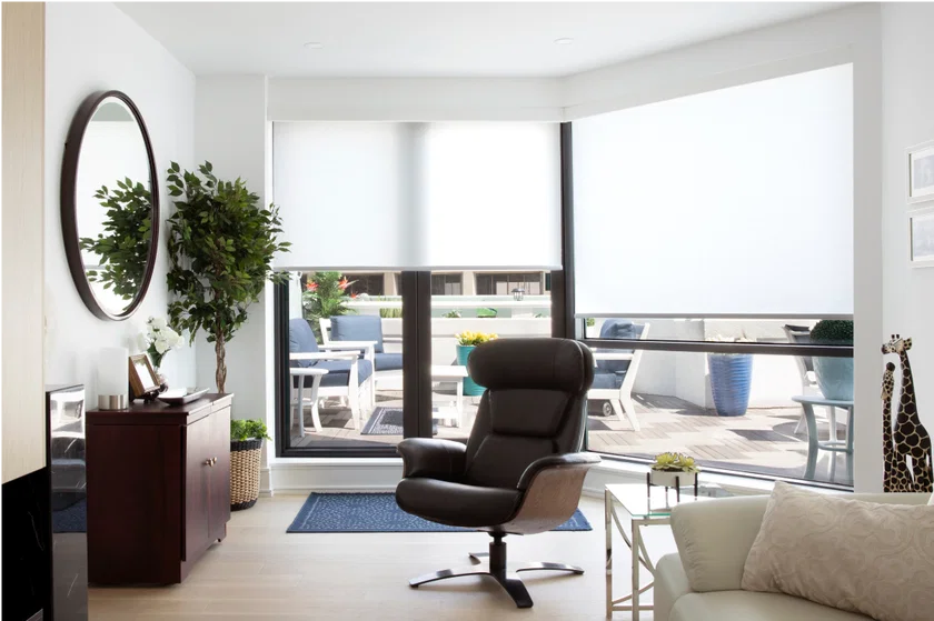 Living room with custom window coverings inspiration