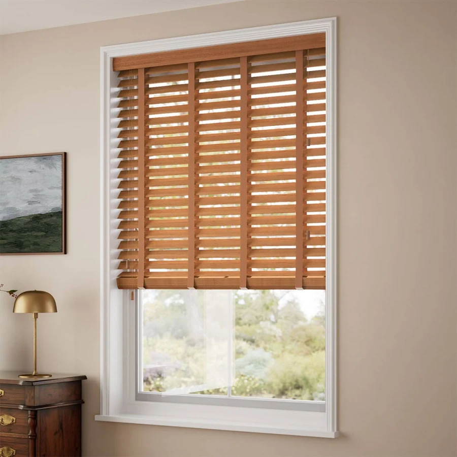 Custom wood blinds with horizontal slats